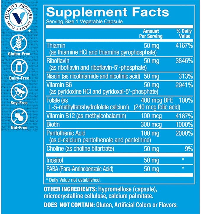 The Vitamin Shoppe Co-Enzyme B-Complex - Activated B Vitamins | Energy &amp Stress Support | 100 Vegetable Capsules | Methylated Forms