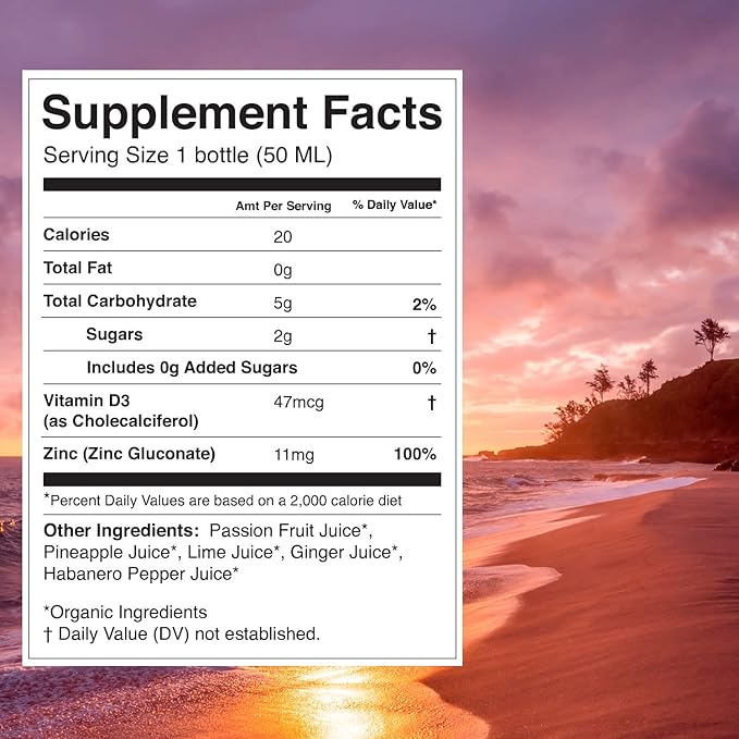 Kor Shot Vitamin D &amp Zinc Shot - 24 Pack x 1.7 Fl Oz - Intense Defense - 100% DV of Zinc and 235% DV of Vitamin D- USDA Certified Organic