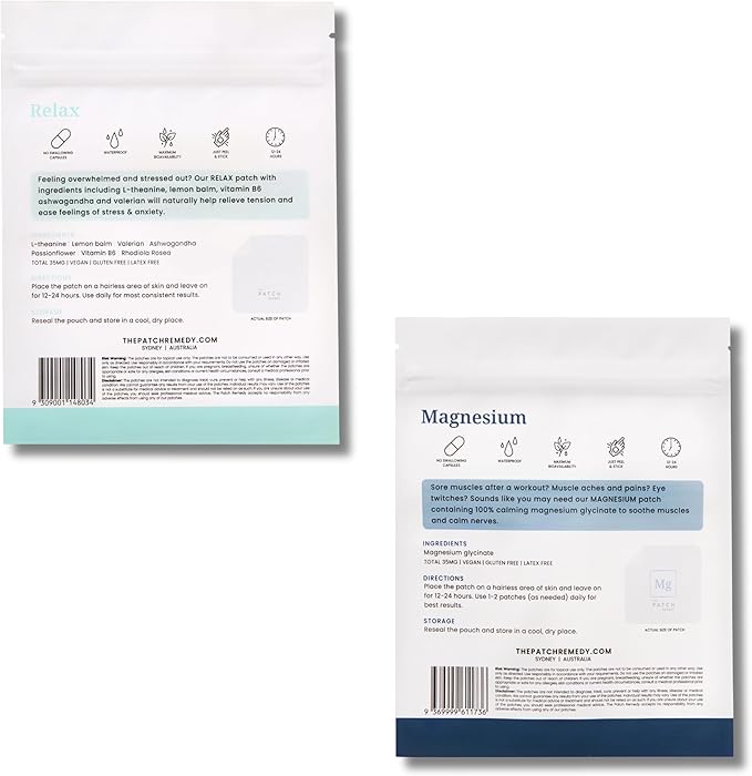 The Patch Remedy Relax &amp Magnesium Glycinate Kit - with Ashwagandha L-Theanine and Rhodiola Rosea | Patches with Minerals