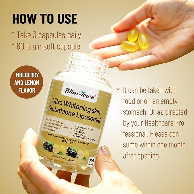 Ultra Whitening Skin Glutathione Liposomal Softgel 8000mg Supplement for Dark Spots Remover Cell Renewal Anti-Aging 60 Capsules