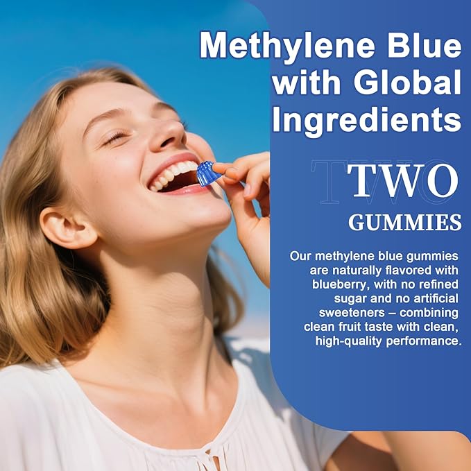 Men's Methylene Blue Gummies 7mg Methylene Blue for Humans Supplement w/NAC VIT B3 &amp L-Theanine Brain &amp Mitochondrial Support Enhances Energy Focus and Cognitive Sugar Free 60 Ct