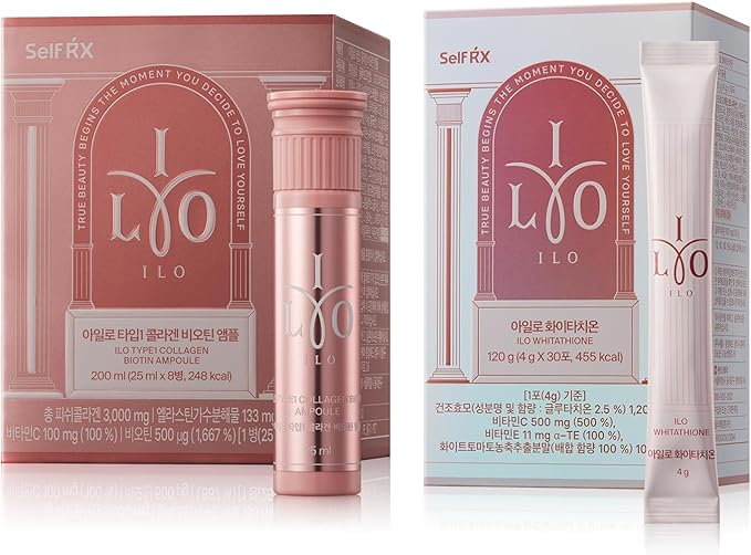 ILO Type 1 Collagen &amp Glutathione Bundle | Skin Hydration &amp Radiance Support | 8 Servings Collagen &amp 30 Servings Glutathione | Orange &amp Green Apple Flavor