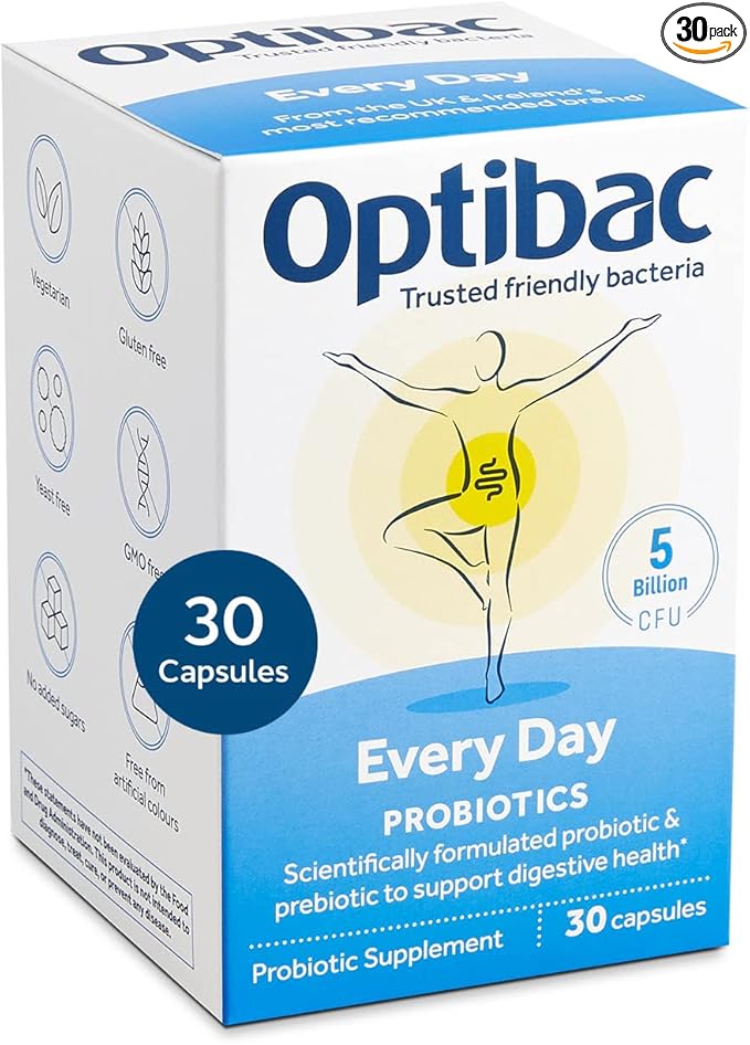 Optibac Probiotics for Every Day - Vegetarian Probiotic Supplement for Digestion &amp Gut Health 5 Billion CFU &amp Prebiotic - 30 Capsules