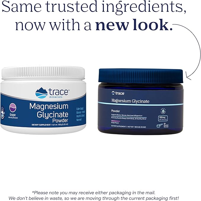 Trace Minerals Magnesium Glycinate Powder - Daily Magnesium Powder for Sleep Support - Calming Bedtime Drink - Natural &amp Gentle - Grape - 180g (60 Servings)