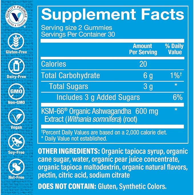 The Vitamin Shoppe Ashwagandha 600 MG - Stress Support Energy &amp Adaptogenic Wellness Root Extract (60 Gummies)