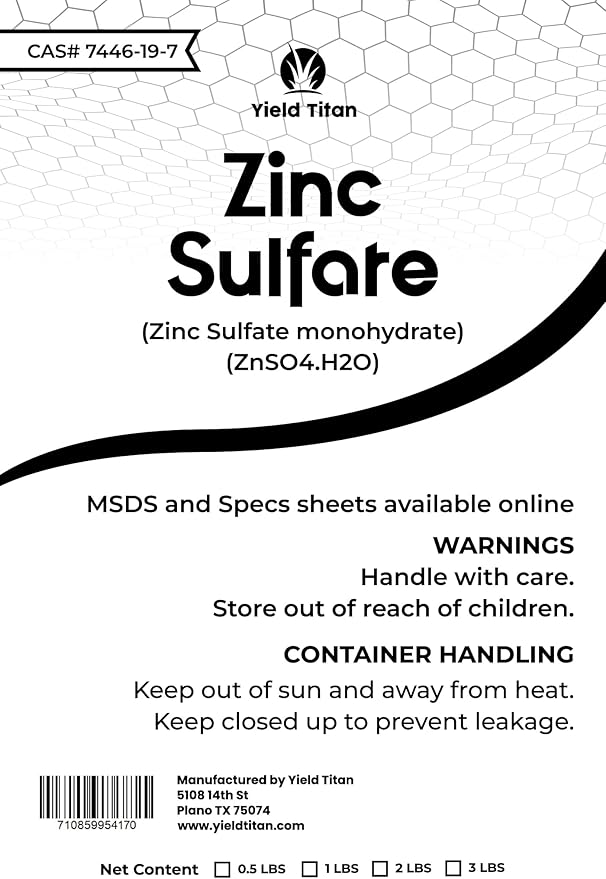 Zinc Sulfate (Zinc Sulfate Monohydrate) ZnSO4.H2O - Used in Water Treatment Tree Nutrition Preservative for Leather (3lb)