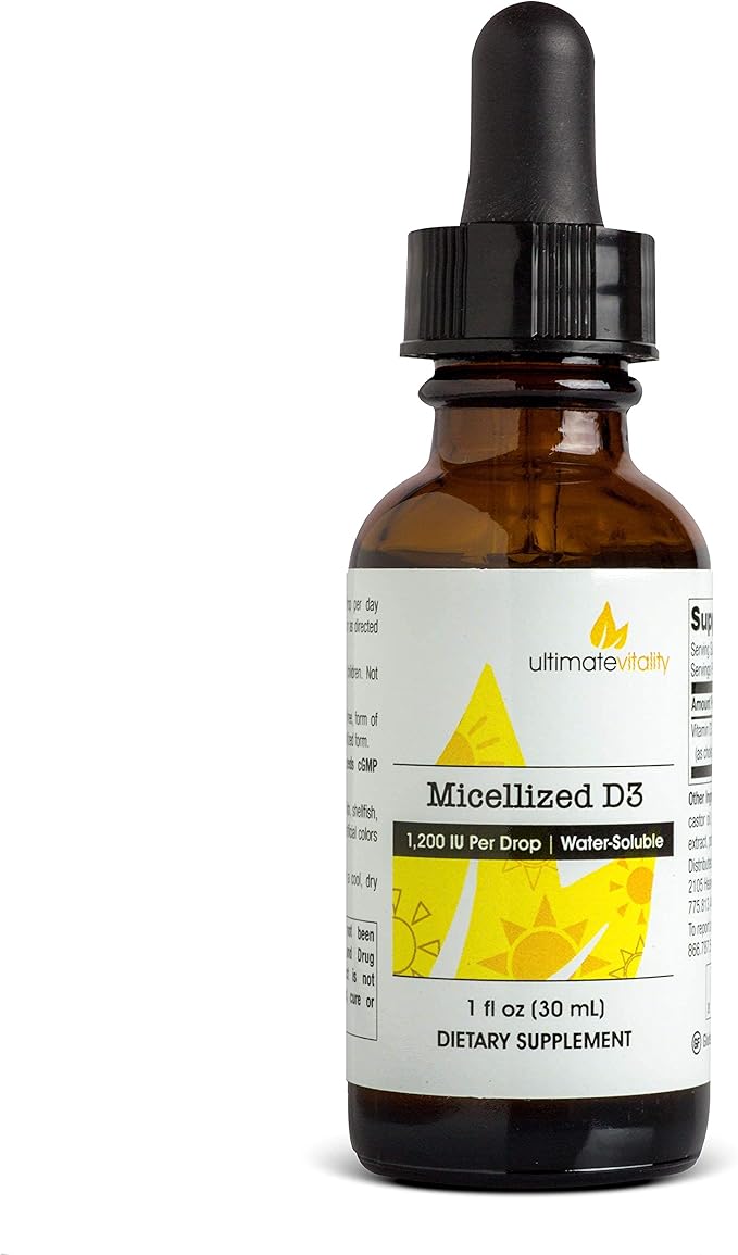 Micellized Vitamin D3 Liquid 750 Servings 1200 IU Per Drop Best Value Natural Soy Free Water Soluble - 1 Ounce