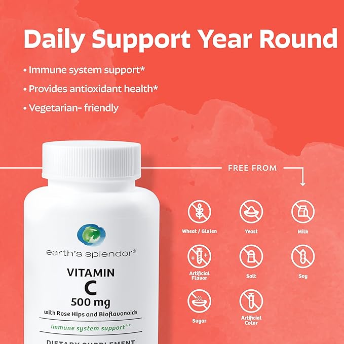Earth's Splendor Women's Multivitamin &amp Immune Support – Supports Overall Wellness Metabolism Antioxidant Health with Vitamin B12 C D Biotin Rose Hips – Gluten-Free No Artificial Colors