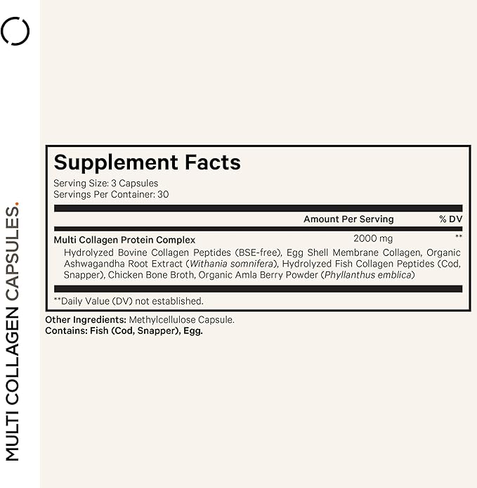 Codeage Multi Collagen Peptides Protein Capsules 5 Collagen Types Grass-Fed &amp Hydrolyzed Bovine Collagen Pills Supplement Ashwagandha Amla Berry Vitamins Collagen Peptides - 90 Capsules