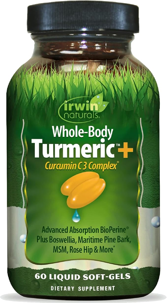 Irwin Naturals Whole-Body Turmeric + Curcumin C3 Complex - 120 Liquid Soft-Gels - with Boswellia Maritime Pine Bark MSM &amp Rose Hip