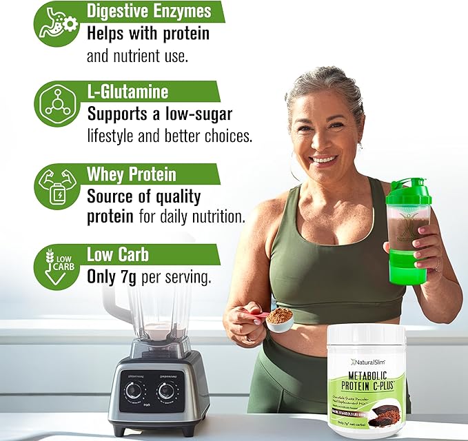 Metabolic Protein C-Plus Whey Protein Powder &amp Shake Meal Replacement with Vitamin C L-Glutamine &amp Digestive Enzymes Low Carb Protein Drink Support Metabolism Energy &amp Gut health 1.1