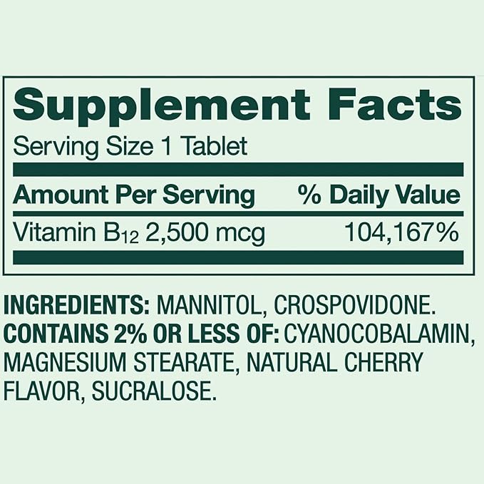Vitamin B12 Quick-Dissolve Tablets Dietary Supplement 2500 Mcg Cherry for Women and Men 120 Count (Pack of 1) + Vitamin and Mineral e-Book