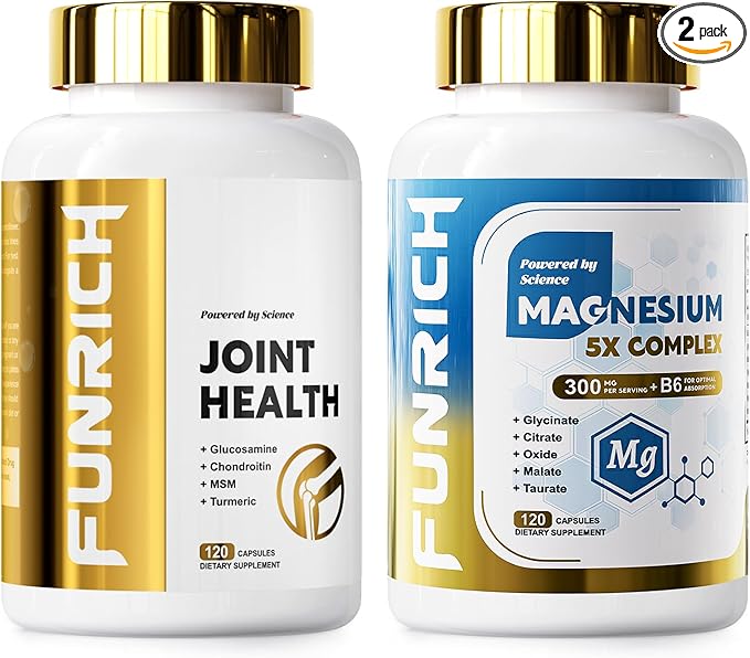 Glucosamine Chondroitin MSM &amp Magnesium Complex Supplement Set 2 individual bottles Glucosamine Complex and Magnesium Complex for Cartilage Joint Health and Muscle Bone Support- 240 Capsules