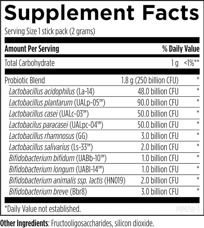 Designs for Health ProbioMed 250 Probiotics - Shelf Stable 250 Billion CFU Probiotic Supplement for Adults - 10 Strains for Digestive Health + Immune Support - Dairy Free + Gluten Free (14 Packets)