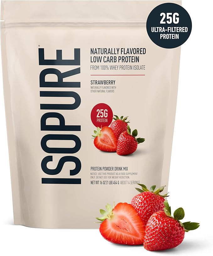 Isopure Low Carb 100% Pure Whey Isolate Protein Powder Lactose Free Gluten Free With Vitamins Strawberry 25g Protein Per Serving 1 Lb 14 Servings (Packaging May Vary)