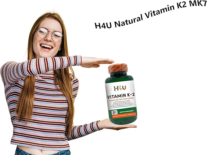 H4U Vitamin K-2 (MK7) Veg Capsules Support Bone Health 100 mcg 60 Count
