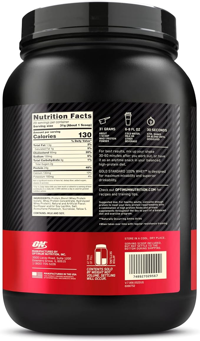 Optimum Nutrition Gold Standard 100% Whey Protein Powder Banana Cream 2 Pound (Packaging May Vary)