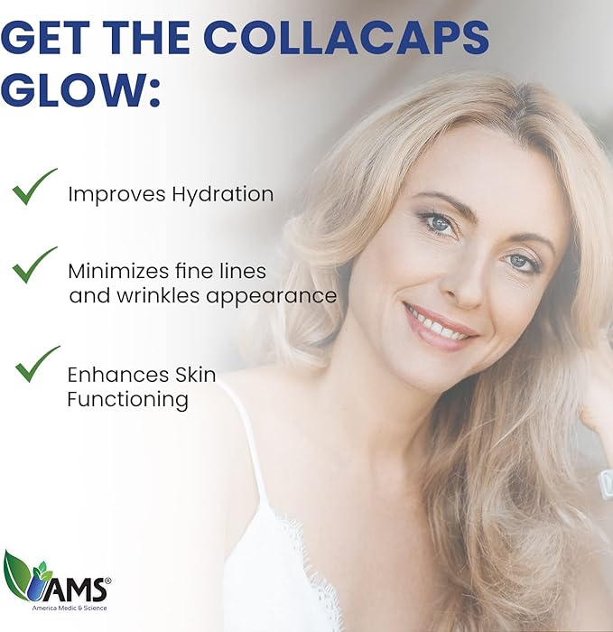 America Medic &amp Science Colla Caps (60 Caplets) | Collagen and Hyaluronic Acid Supplement with Vitamin C | for Men and Women | Repairs and Restores Skin Elasticity | Promotes Healthy Hair Growth