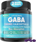 GABA Supplement - 1000 mg Liposomal Form for Optimal AbsorptionGABA with L-Theanine Magnesium Glycinate 5HTP Vitamin D3 for Brain Calm Mood Zzz Better - Melatonin-Free 120 Softgels.