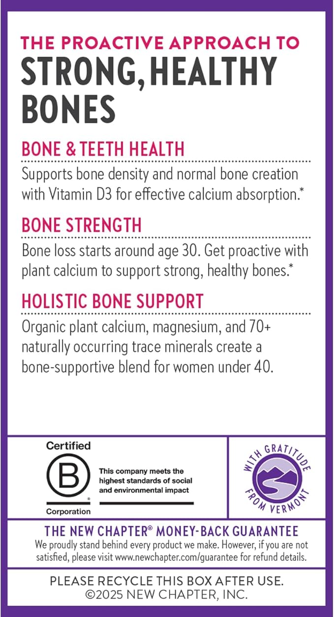 New Chapter Calcium Supplement – Organic Plant Calcium for Women Under 40 with Vitamin D3 for Absorption + Vitamin K2 + Magnesium Vegetarian Gluten Free - 60 Count