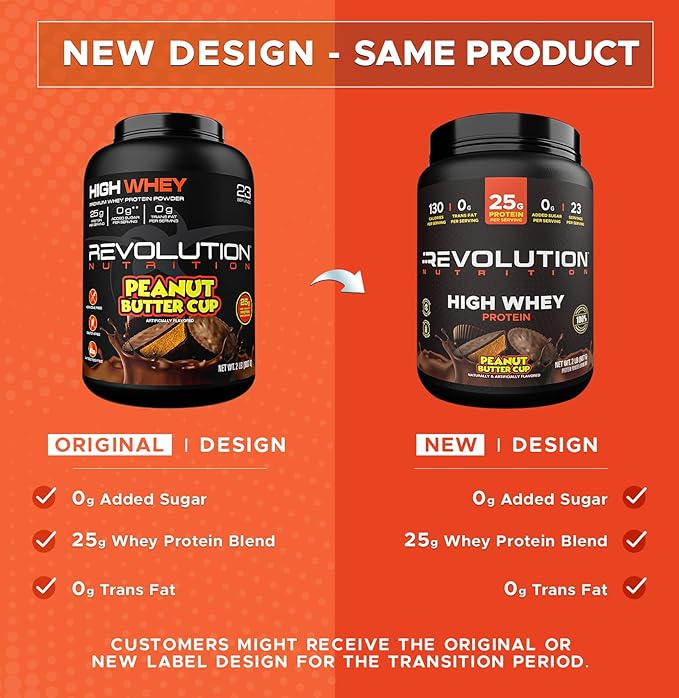 Revolution Nutrition High Whey Protein Powder 2LB Whey Isolate Gluten Free Lean Muscle Mass for Men &amp Women 25g of Protein Per Scoop 908 g 24 Servings (Chocolate Peanut Butter Cup 2 Pound