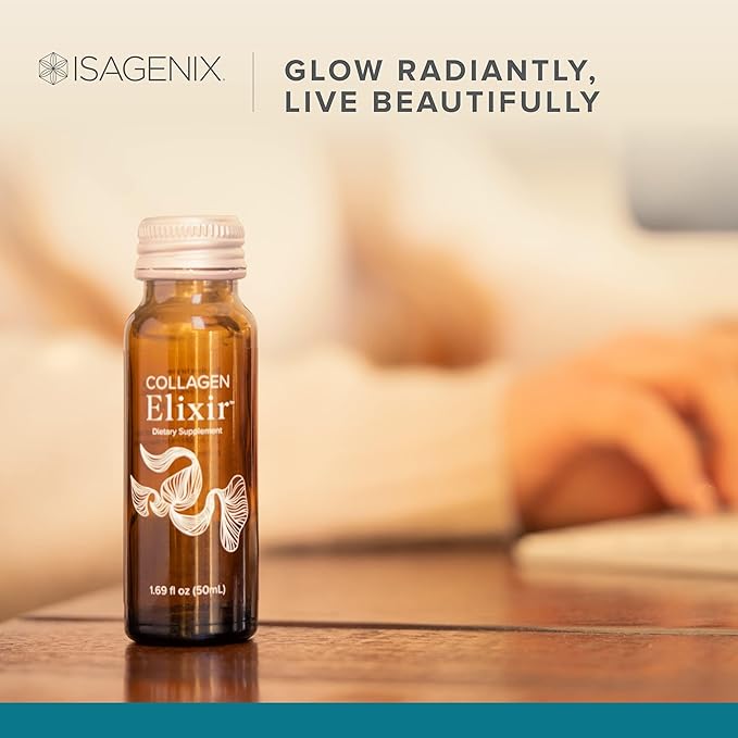 Isagenix Collagen Elixir - Drink with Marine Collagen Peptides - Support a Youthful Appearance with Vitamin C Zinc &amp Biotin - 10 Bottles (1 Box)