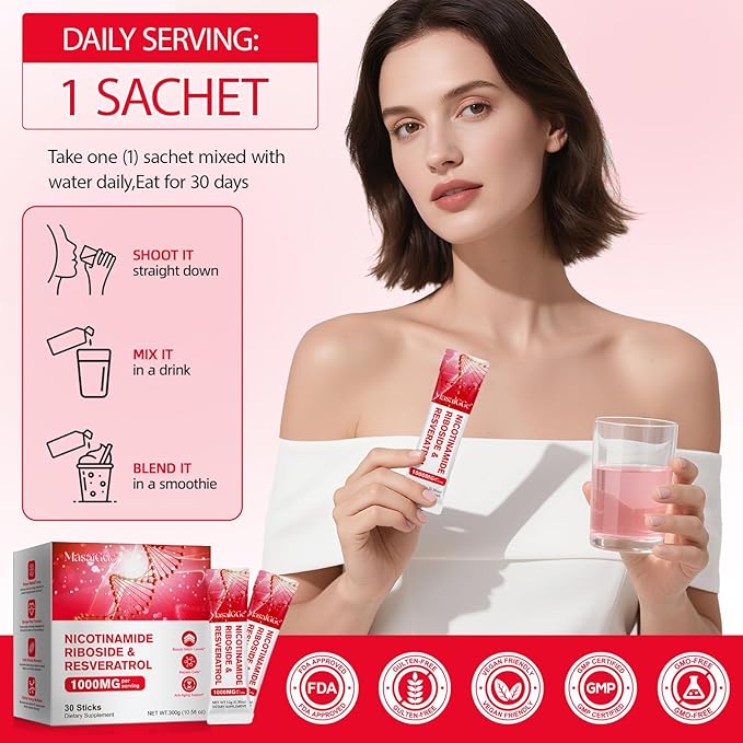 NAD+ Liquid Supplement Packets 30pcsPremium Nicotinamide Riboside &amp Resveratrol Boosts Cellular Energy &amp Healthy Aging
