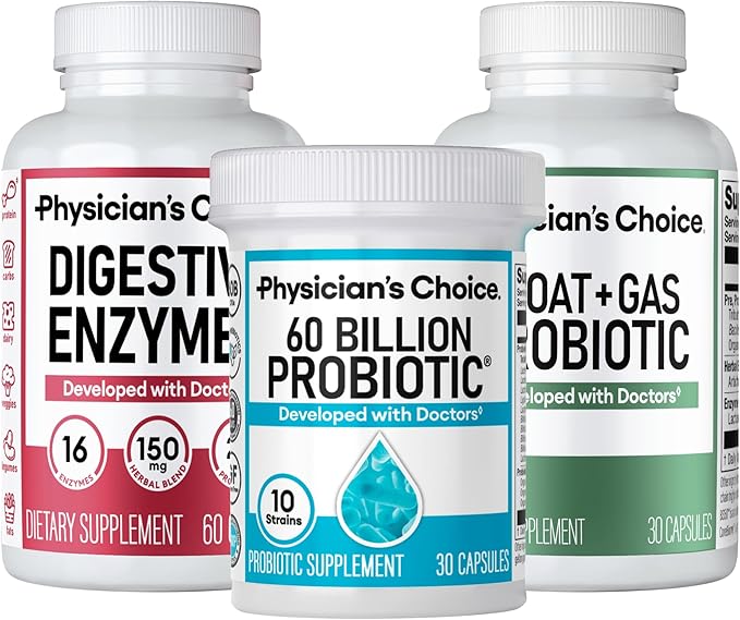 Physician's CHOICE Gut Guardian Bundle: Advanced Bloating &amp Digestion Support with 60 Billion Probiotic Digestive Enzymes &amp Bloat + Gas Probiotic - Daily Gut Health Support for Women and Men