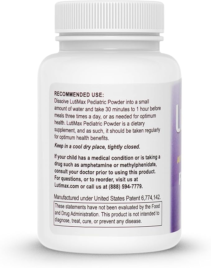 Lutimax Pediatric Powder Brain Supplement with Luteolin &amp Rutin for Kids - Memory Focus Muscle &amp Immune Support Brain Supplements - Nootropic Antioxidants - 200 Servings