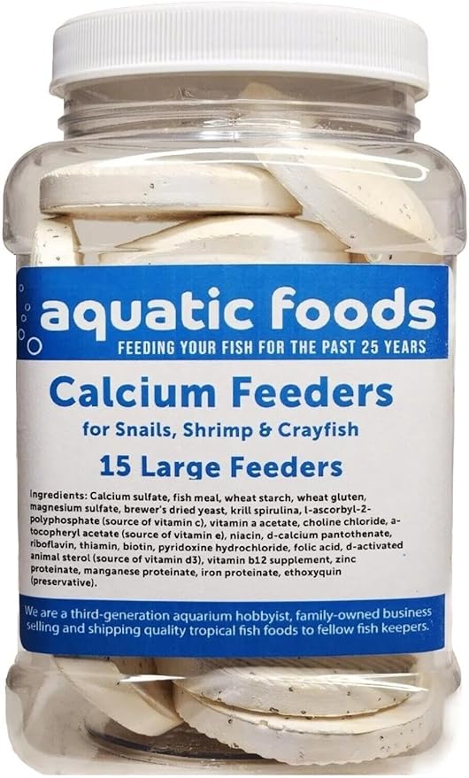 Aquatic Foods Inc. Calcium Feeder Disks for Shrimp Snails Crabs Crayfish Hermit Crabs and All Tropical Fish 15 Count Jar of Large Feeder Disks