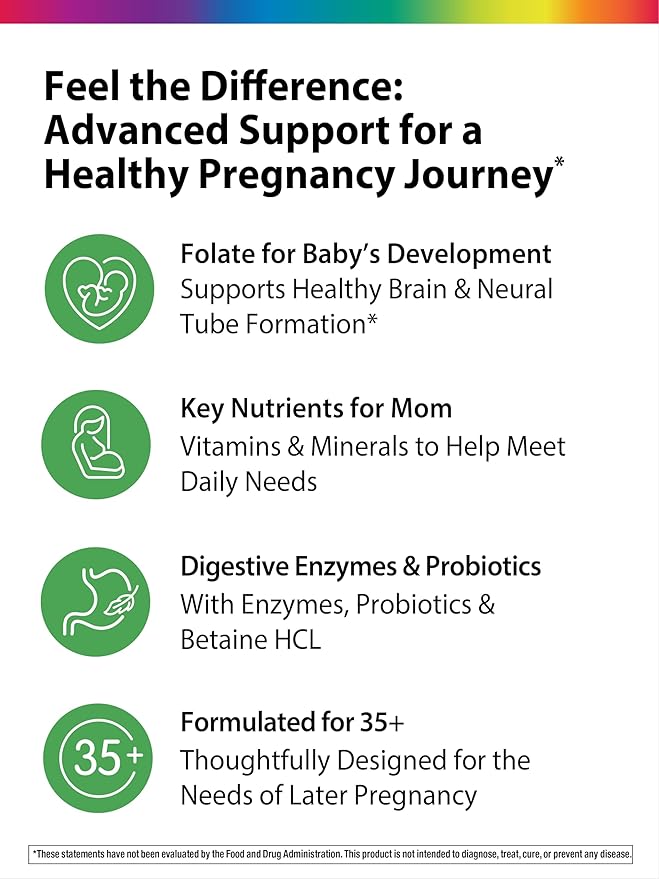 Rainbow Light 35+ Mom &amp Baby + Multivitamin | 60 Caplets | Prenatal and Postnatal Nutrition | Real Food Nutrients Digestive Enzymes &amp Probiotics | Essential Vitamins and Minerals for Women