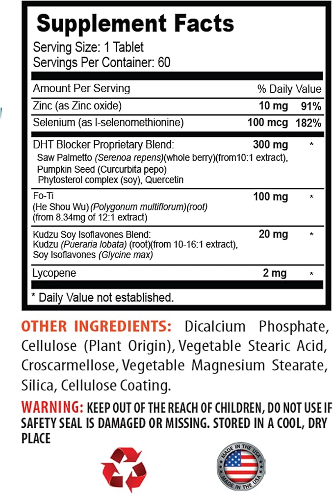 Hair Growth Hair Vitamins Without biotin - DHT Blocker Hair Formula - Support Healthy Hair Growth - he shou wu for Gray Hair Soy isoflavones Supplement kudzu Root Capsules dht Blocker - 2B 120 Cap
