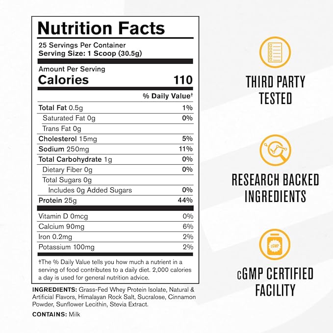 Jacked Factory Authentic ISO Grass Fed Whey Protein Isolate Powder - Low Carb Non-GMO Muscle Building Protein w/No Fillers Post Workout Recovery Cinnamon Cereal Splash - 25 Servings