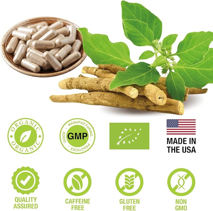 Organic Ashwagandha Capsules 500 mg with KSM-66® &amp L-Theanine 120 Veggie Capsules – Non-GMO Gluten-Free Soy-Free – Withania Somnifera Herbal Supplement