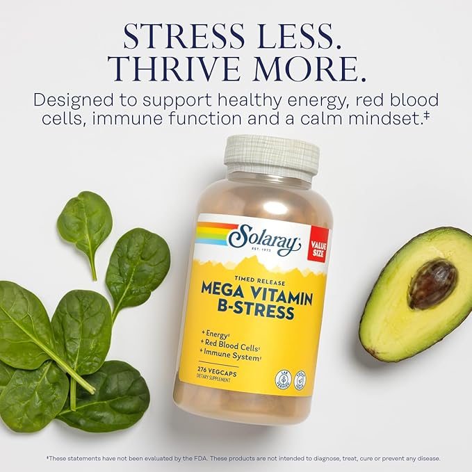 SOLARAY Mega Vitamin B Stress and Magnesium Glycinate 350mg Bundle - Timed Release Vitamin B Complex w/VIT C Chelated Magnesium Bisglycinate - Energy Relaxation and Immune Support Vegan 276/240ct