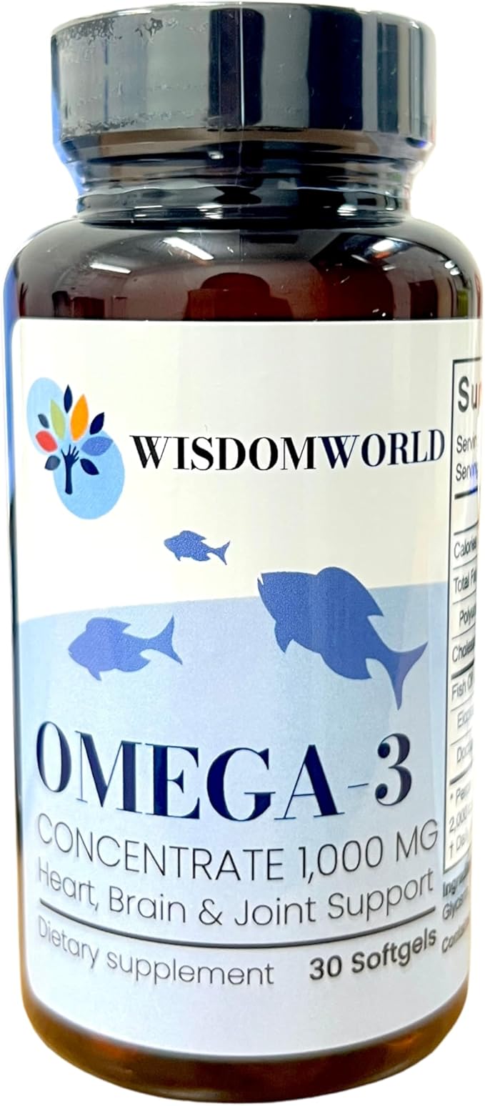 Omega-3 Fish Oil 1000 mg 30 softgels Supports Heart Brain &amp Joint Health 1 Month Supply