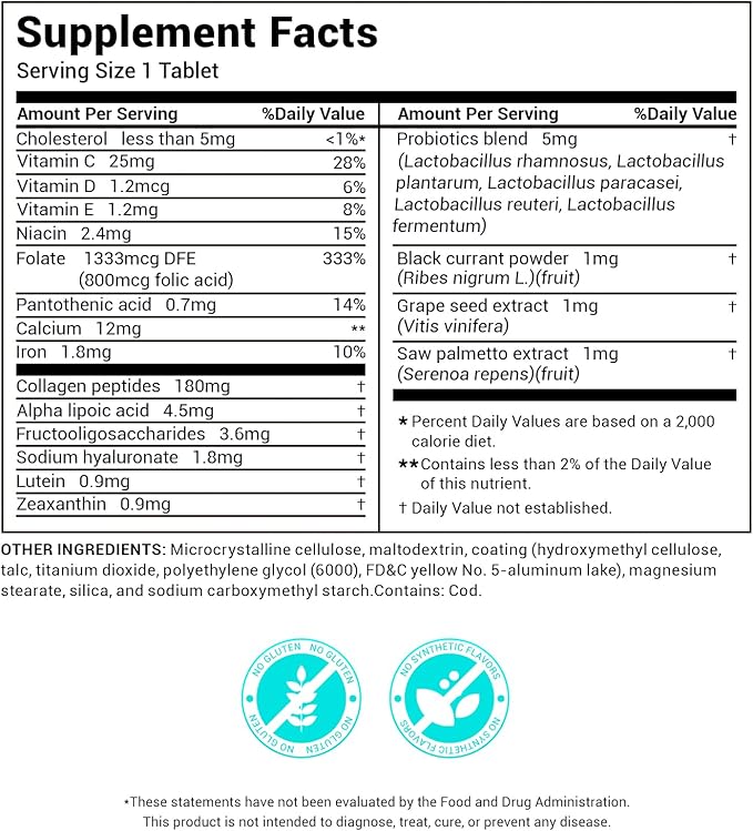 DrBioCare Collagen Peptides for Women Beauty Vitamin &amp Mineral SupplementContains Vitamin D3 Probiotics for Women &amp Collagen PeptidesVitamin B ComplexVitamin E 120 Tablets