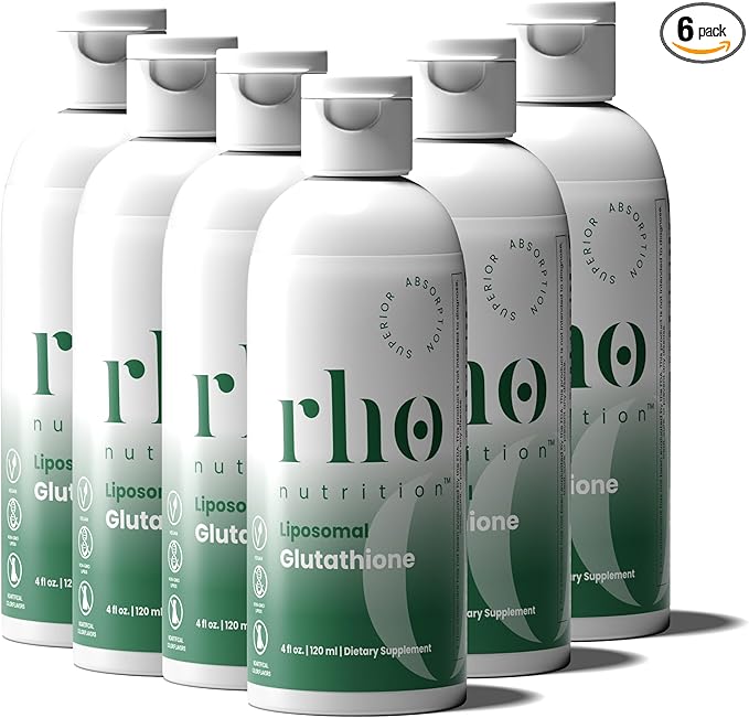 Rho Nutrition Liposomal Glutathione - Ultra High Absorption Liquid Glutathione Supplement - Supports Natural Detoxification Immune System Skin Health Mental Clarity &amp Overall Well-Being - 6-Pac