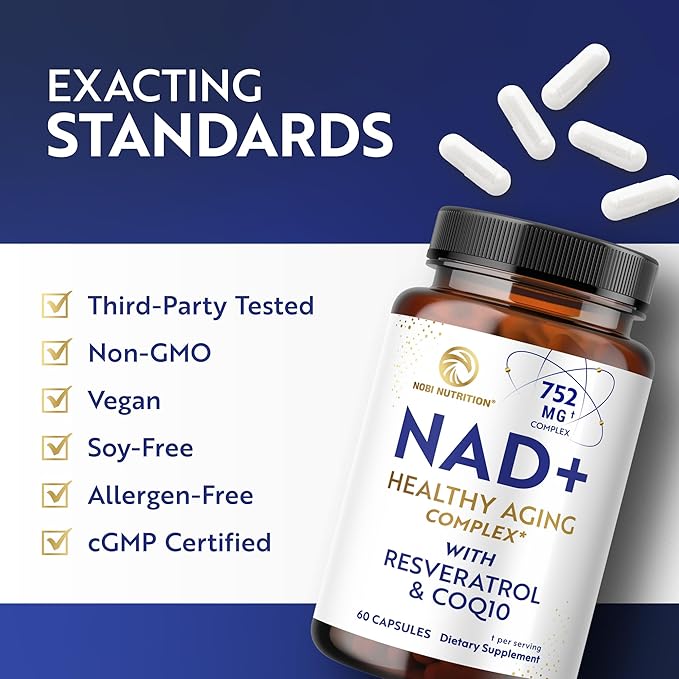 NAD+ Supplement with Resveratrol | Healthy Aging Complex | NMN Alternative with CoQ10 Urolithin A &amp More | Third-Party Tested | Energy Cellular Health &amp Longevity Support | NAD Supplement |