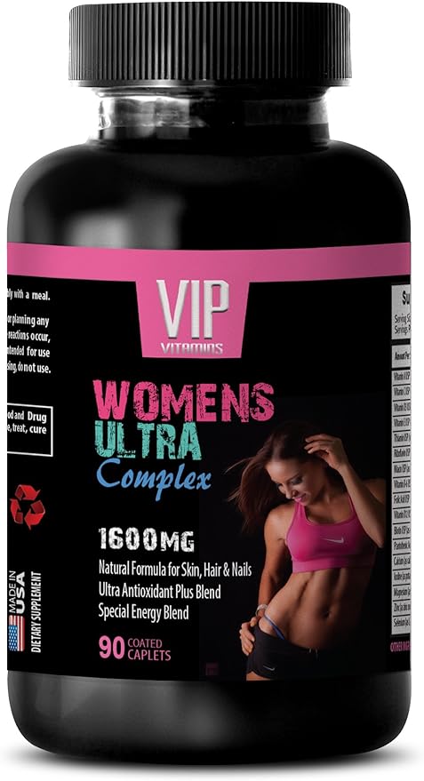 VIP VITAMINS Skin Supplement for Women - Womens Ultra Complex 1600MG Skin Hair Nails antioxidant Blend - Collagen Powder for Women 1 Bottle (90 Caplets)