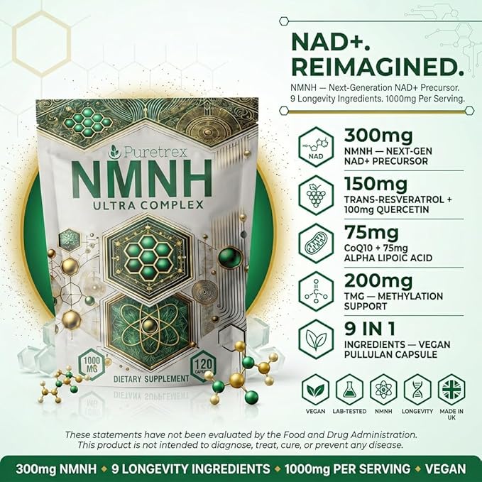 NMNH Ultra Complex Dietary Supplement 1000mg 120 Capsules Vegan with Trans-Resveratrol Quercetin CoQ10