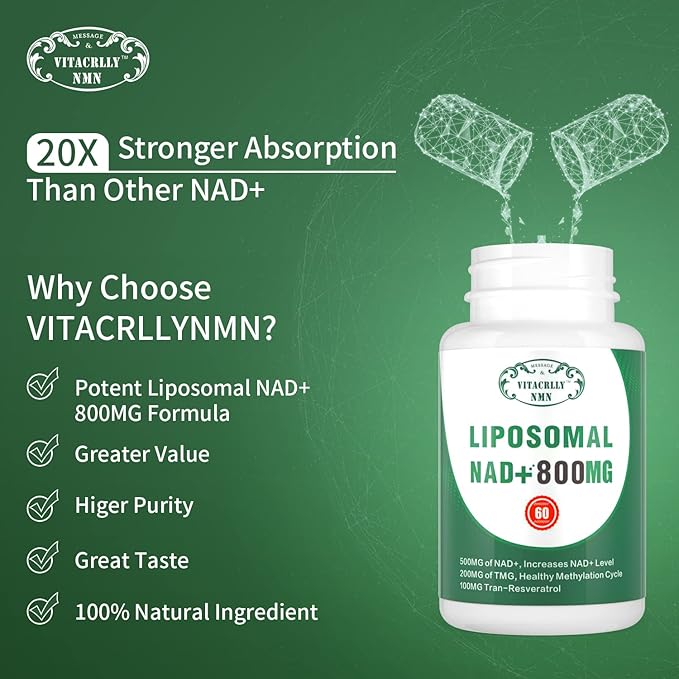 NAD+ Supplement Liposomal NAD+ Plus 800MG Nicotinamide Riboside Alternative for Cell Energy Healthy Aging and Muscle Repair 180 Capsules (Pack of 3)