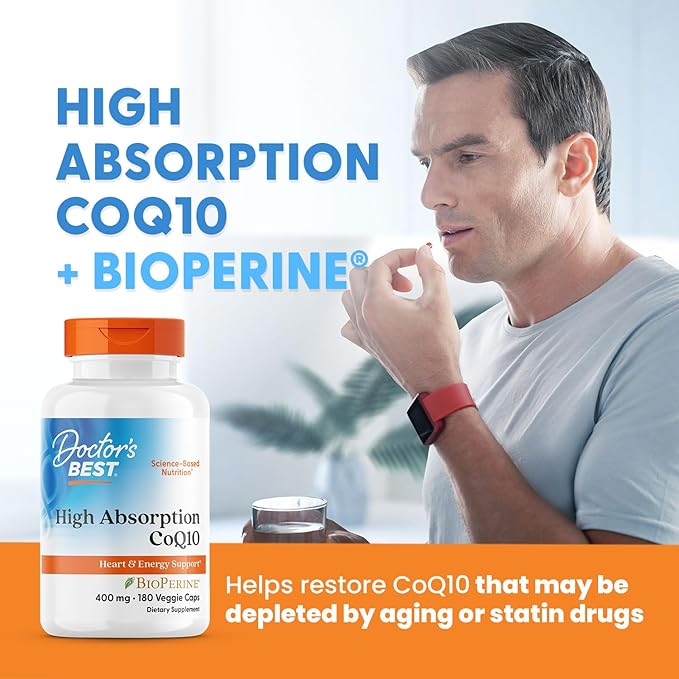 Doctor's Best High Absorption CoQ10 Heart &amp Energy Support USP Verified Naturally Fermented CoQ10 Non-GMO Gluten Free Soy Free Vegan 180 Veggie Caps