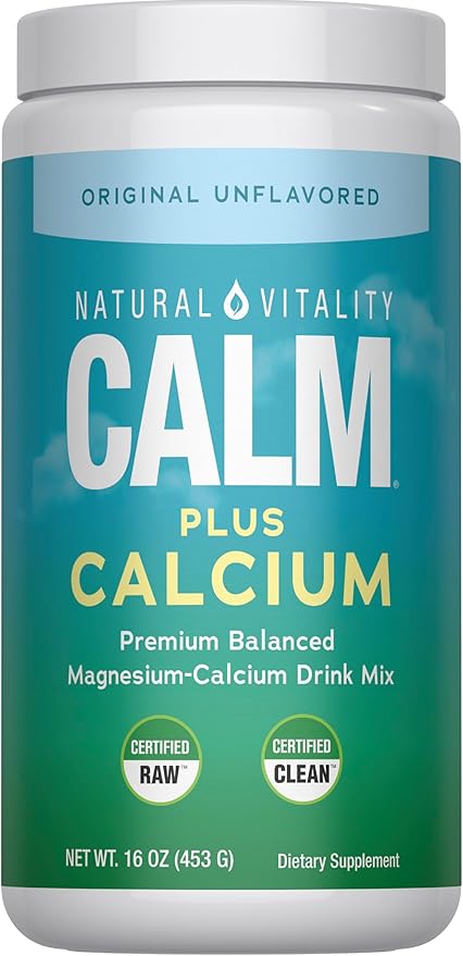 Natural Vitality Calm Magnesium Citrate &amp Calcium Supplement Drink Mix Powder Supports a Healthy Response to Stress Gluten Free Vegan &amp Non-GMO Original 16 oz
