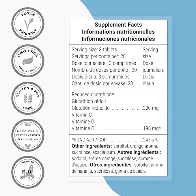 Supersmart Perlingual Glutathione (Easy Absorption) - Enhanced Reduced Glutathione with Vitamin C - Antioxidant Supplement | Non-GMO &amp Gluten-Free - 60 Tablets