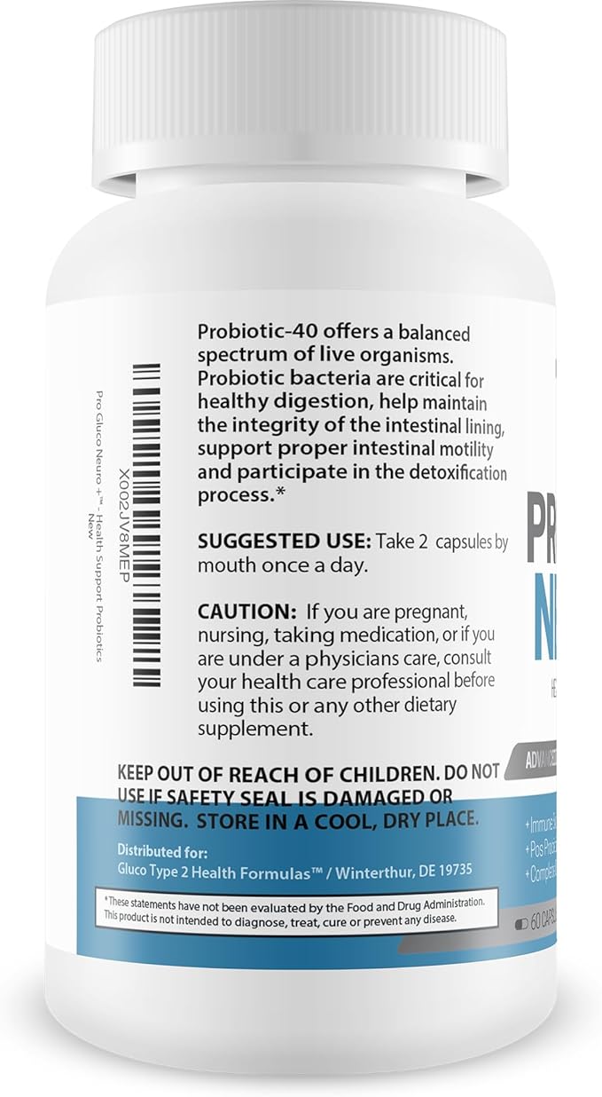 Pro Gluco Neuro + Probiotic Health Support - Digestive Immune Support to Promote Overall Blood &amp Body Health - Healthy Blood Balancing Probiotics Immune Support Formula