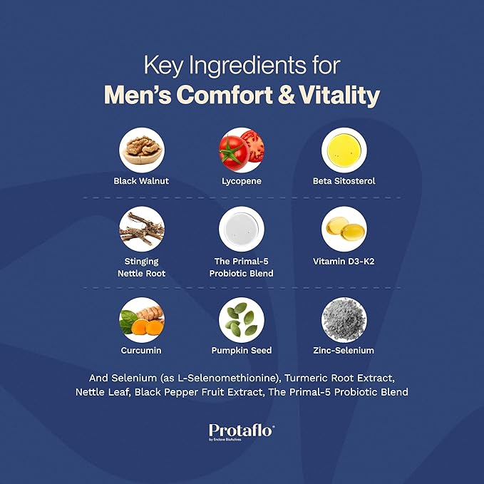 Prostate Supplements for Men - Supports Urinary Flow &amp Bladder Control | Probiotics + Black Walnut Nettle Turmeric Lycopene Pumpkin Seed Vitamin D3 &amp K2 Zinc + Selenium 60 Caps