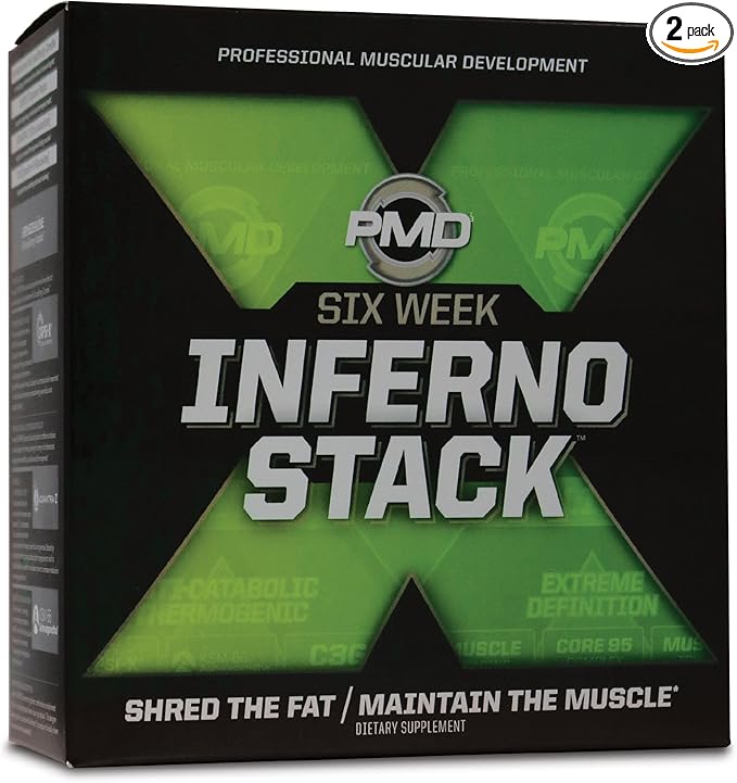 PMD Sports Six Week Inferno Stack - Maximum Strength Fat Burner and CLA Omega Fatty Acid to Lose Fat Fast and Increase Muscle Tone - Arsenal X Inferno/120 Liquid Gels Omega Cuts Elite/180 Softgels