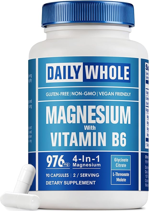 4-in-1 Magnesium Glycinate Complex 976mg of Magnesium Glycinate Citrate Malate L-Threonate &amp Vitamin B6 Supplement for Health | Third Party Tested Gluten Free Non-GMO - 90 Capsules