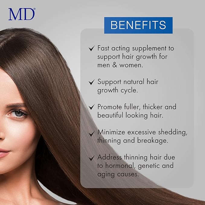 MD Nutri Hair Growth Supplement – Physician Formulated with Lilac Stem Cells Marine Collagen &amp Biotin – Supports Thicker Fuller Hair &amp Reduces Shedding – 30 Drug-Free Vegetable Capsules